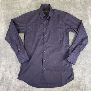 Etro Men’s Button Up Shirt 38 S‎ Purple Red Paisley Hounds Tooth Dress Shirt